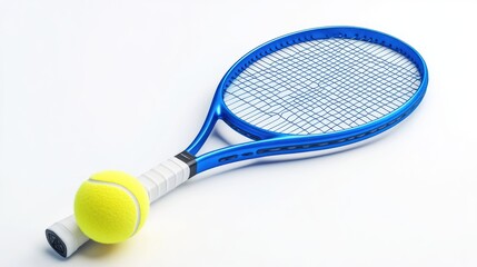 Blue Tennis Racket and Ball