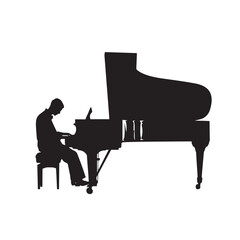 A man playing Piano silhouette isolated on white background