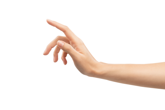 woman hand touching or pointing on isolated white background.