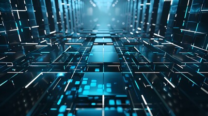 Obraz premium digital technology futuristic blue silver glowing squares poster background