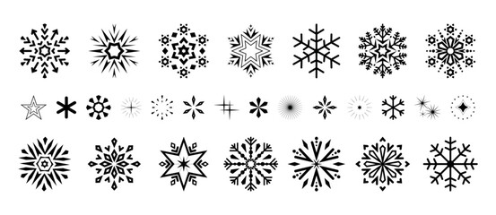 Snowflakes icon collection. Graphic modern black and white ornament.