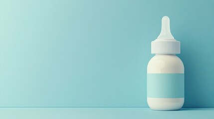 White Baby Bottle with Blue Label on Blue Background