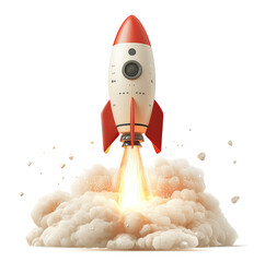 Red and white rocket launching