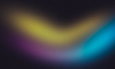 Abstract dark orange purple blue black color wave glowing grainy gradient backdrop design, copy space