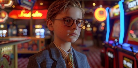 Obraz premium Smart Student with Glasses: Young Boy Showing Off His Intelligence