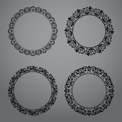 Set of decorative frames Elegant vector element for design in Eastern style, place for text. Floral black and white borders. Lace illustration for invitations and greeting cards.