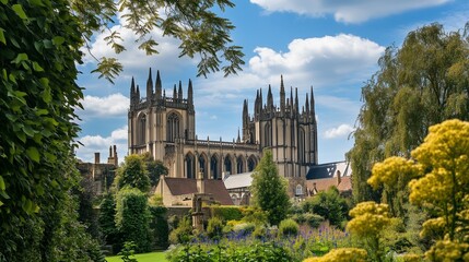 Gothic Revival church with tall spires, pointed arches, and detailed stained glass windows