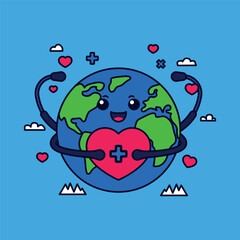 illustration of a Healthy and Happy Earth Embracing Global Health