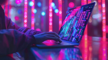 Businessman reviewing financial data on a virtual screen, amidst floating digital assets and live stock market streams.