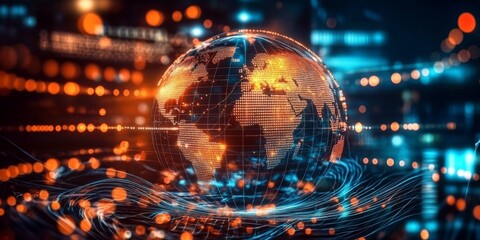 Obraz premium 3D rendering globe dark background is center surrounded Severe inflation crisis threatens