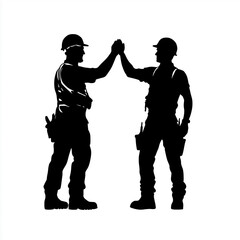 ハイタッチする現場作業員のシルエットイラスト