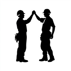 ハイタッチする現場作業員のシルエットイラスト1