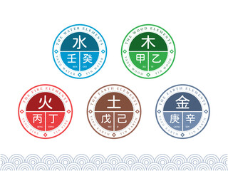 The Five Elements align with both Yin and Yang signs. Vector illustration