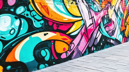 Obraz premium Colorful urban street art graffiti on a brick wall.