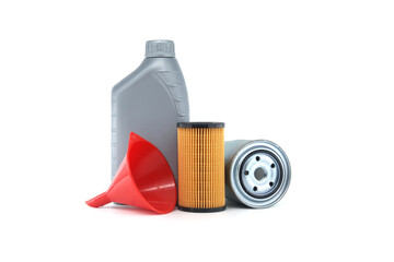 Auto Maintenance Supplies Including Oil Filter and Funnel