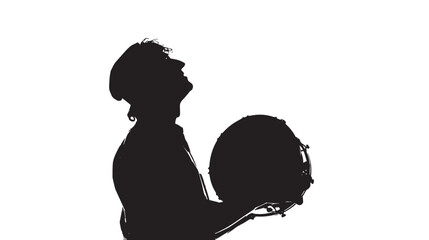 A man playing Tambourine silhouette isolated on white background
