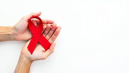 Pair of hands holding a red ribbon.
