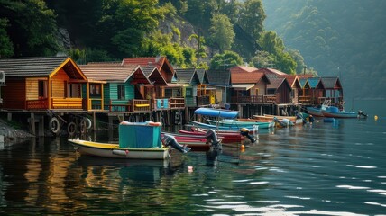 Obraz premium Fishing village on the shore of Lake Bled, Slovenia.