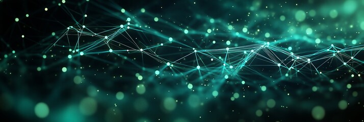 A network of glowing green data connections on a black background