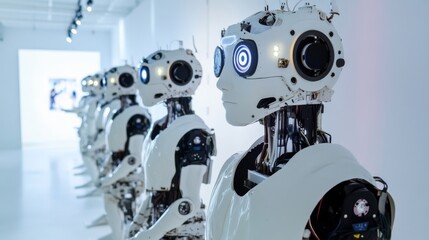 Fototapeta premium An AI-driven robotic art installation, interactive art gallery with robotic artists and digital art exhibits, Art-Tech Robotics style