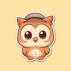 Surprised Owl Curious Little Big Eyes Cartoon Tree Branch Stars Night Cute Illustration
