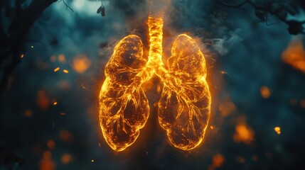 Obraz premium Glowing lungs depicted in a fiery, mystical environment.
