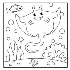 Cute stingray coloring page for kids