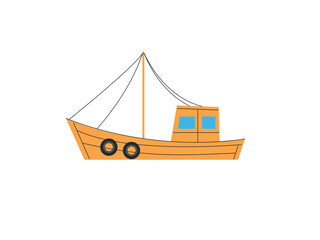 Hand drawn fishing boat isolated on white background