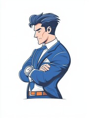 Obraz premium Confident businessman in a suit with arms crossed, white isolated background.