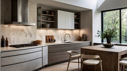 modern kitchen interior with kitchen.  Generative AI