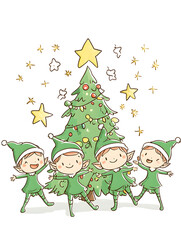Fototapeta premium Doodle Christmas and New Year Cards - 2D Hand-drawn Illustrations on White Background