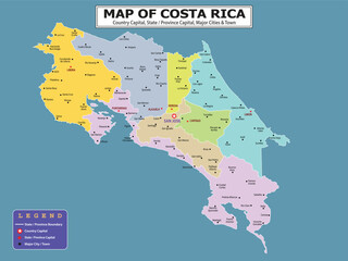 Obraz premium American Countries Geography Political map. Political map of country with capital, province or state capital, major cities and town.