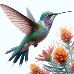 Obraz premium hummingbird as a realistic painting with a flat block colour australian native plant in the background