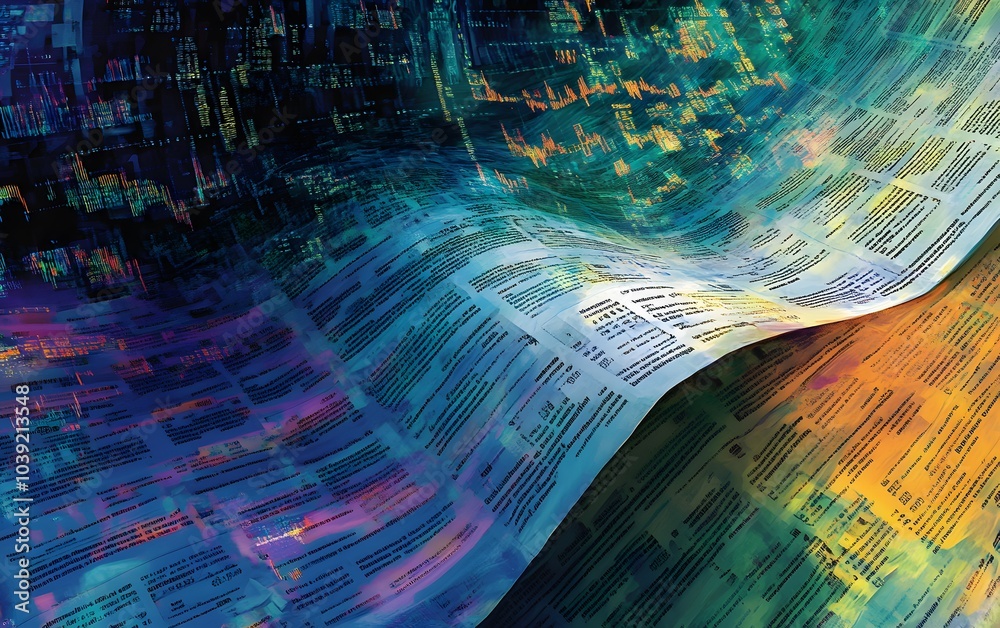 Aufkleber A swirling tunnel of newspaper clippings, creating a dynamic visual of information flow and the digital age.
