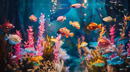 Contemporary underwater theme with vibrant fish and lively coral accents, creating a dynamic setting with plenty of room for creative content