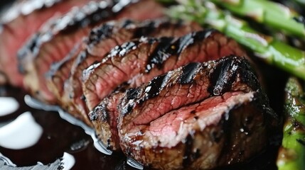 Grilled Steak with Asparagus on a Platter