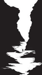 Fototapeta premium A river flowing through a canyon. silhouette illustration