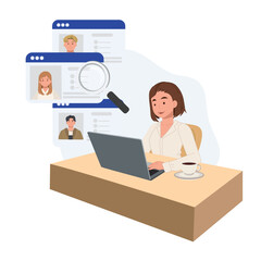 Human Resources Professional Using Magnifying Glass for Job Application Screening and Candidate Review