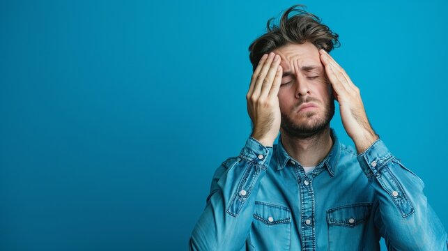 Patient Suffering from Headache, Eye Pain, and Neck Stiffness, Healthcare Support for Migraine, Tension, and Sinus Pressure with Urgent Care and Stress Relief