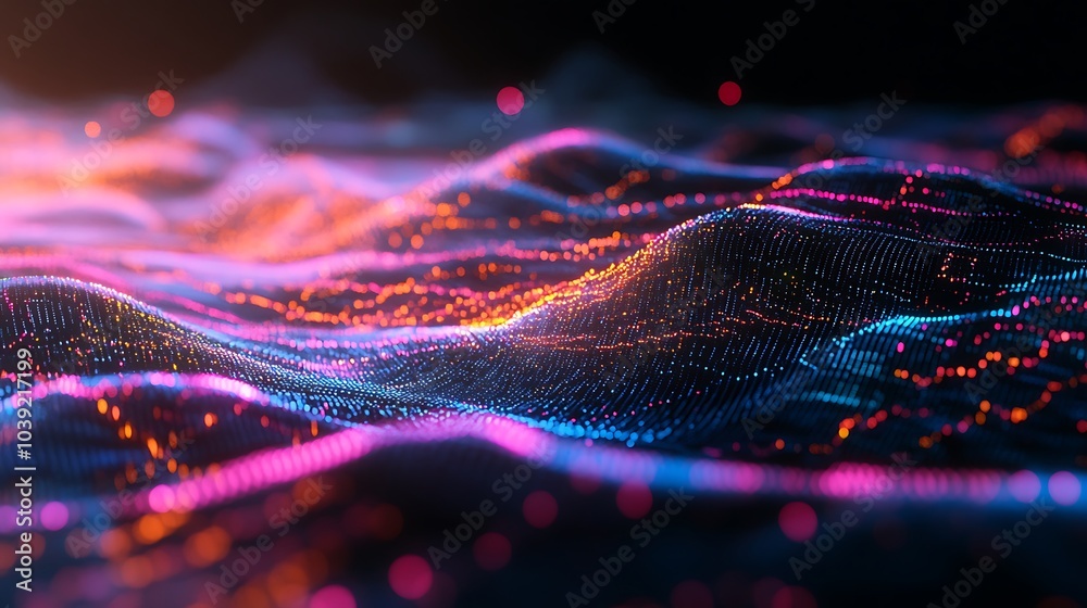 Aufkleber a vibrant, digital landscape showcasing flowing waves of light and color, evoking a sense of movemen