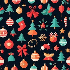 Festive Set of Colored Christmas and Holiday Icons in Minimalist Style