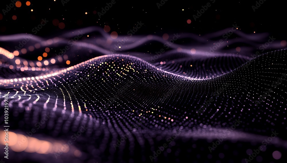 Fototapete a vibrant digital landscape with flowing waves of light and particles, creating a mesmerizing, abstr