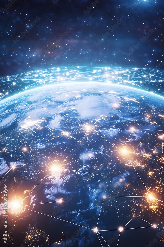Aufkleber a vibrant digital representation of earth, showcasing interconnected networks and glowing lights, il