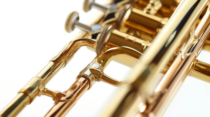 Fototapeta premium Creative close-up of a trumpet focusing on valves and tubing, artistic angle.