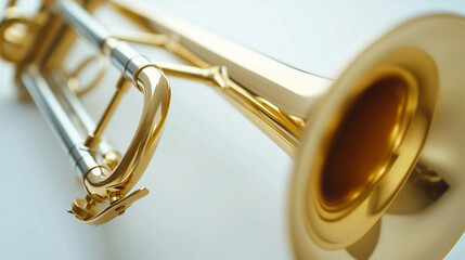 Creative close-up of a trumpet focusing on valves and tubing, artistic angle.
