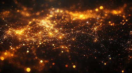 Obraz premium A shimmering display of golden particles creating a celestial, cosmic ambiance against a dark backdrop.