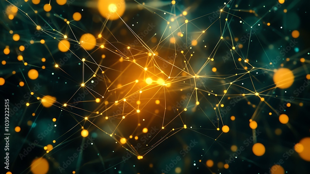 Poster a vibrant digital network with glowing nodes and interconnected lines, conveying the concept of tech