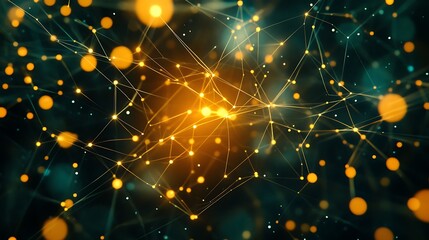 A vibrant digital network with glowing nodes and interconnected lines, conveying the concept of technology, connectivity, and data flow.