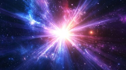 Fototapeta premium Abstract cosmic background with glowing rays, stars and nebula.