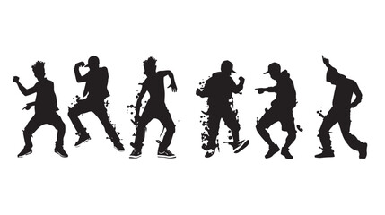 A set of men street dance hip hop dancers in silhouette
